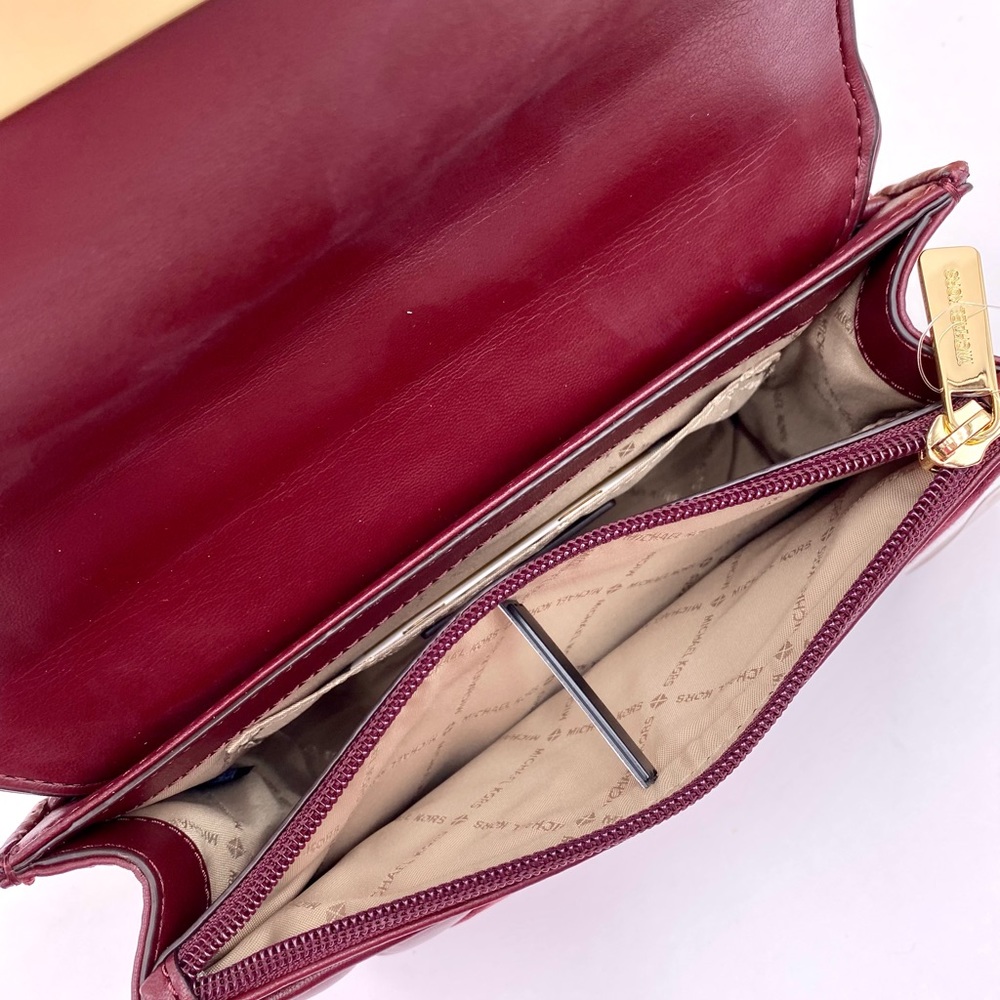 Michael Kors Rose Medium Flap Shoulder Bag Crossbody Merlot - Picture 11 of 14